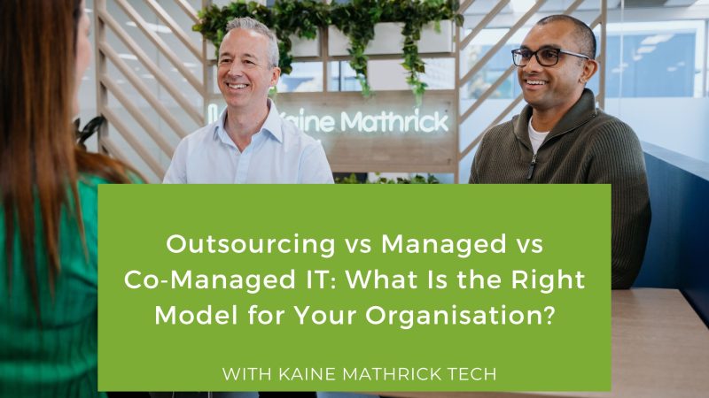Outsourcing vs Managed vs Co‑Managed IT What Is the Right Model for Your Organisation (2) Business leaders meeting with an IT services provider to discuss outsourcing, managed, and co‑managed IT delivery models.